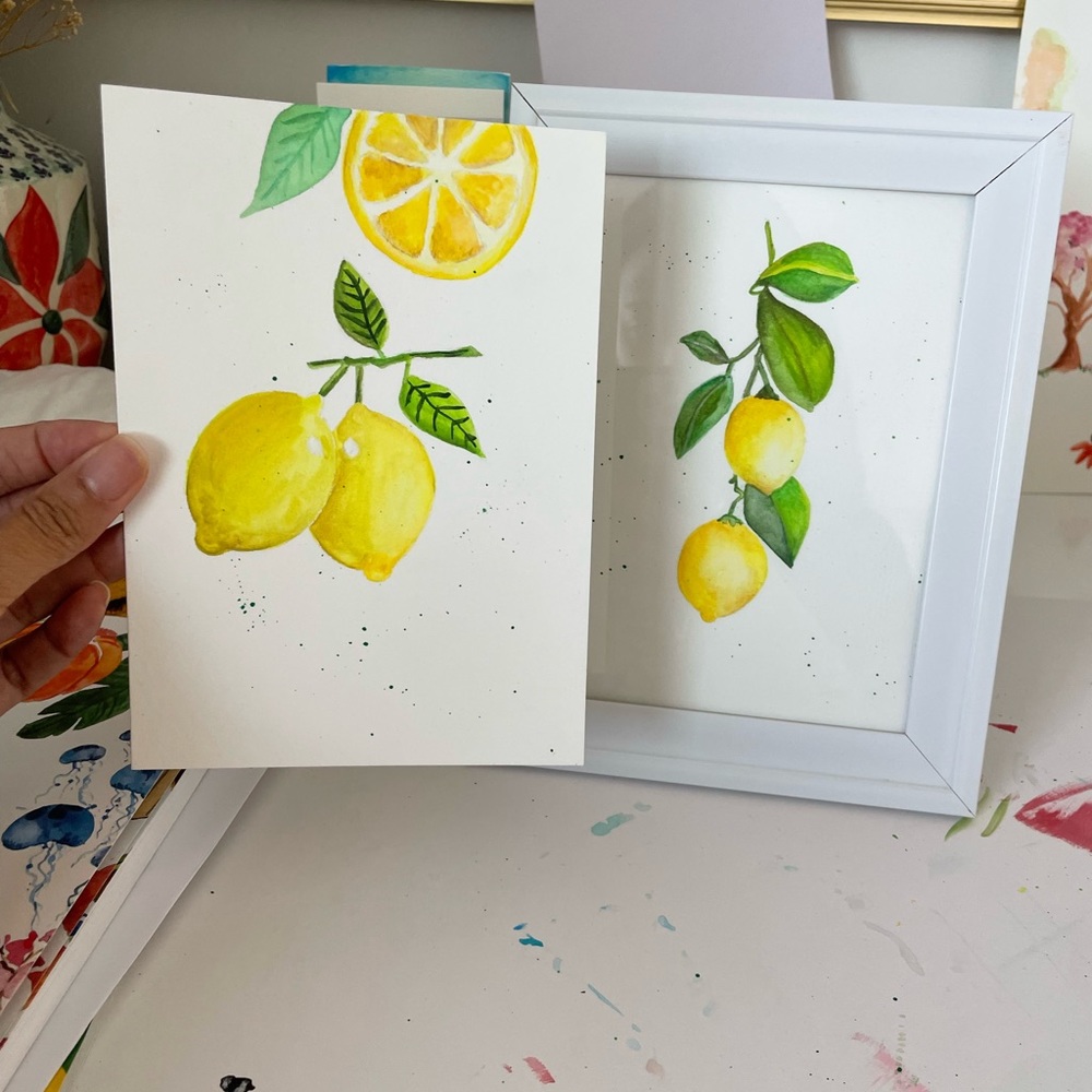 (Not a Print) Set of 2 water color paintings 
"Summer Lemons"
